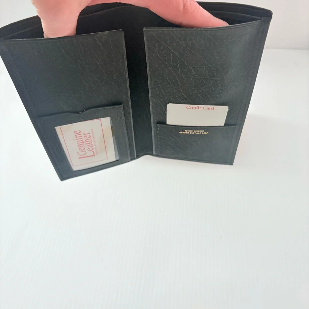 NWT Vintage Genuine Leather Black Check Book Wallet in Box Wallet Only